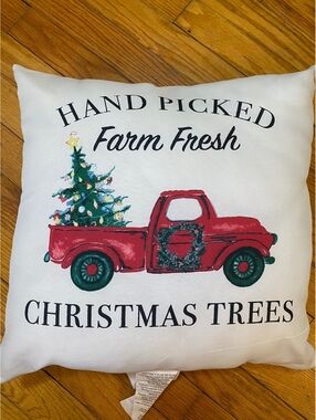 Christmas Throw Pillow 16”x 16” Red Truck Christmas Tree